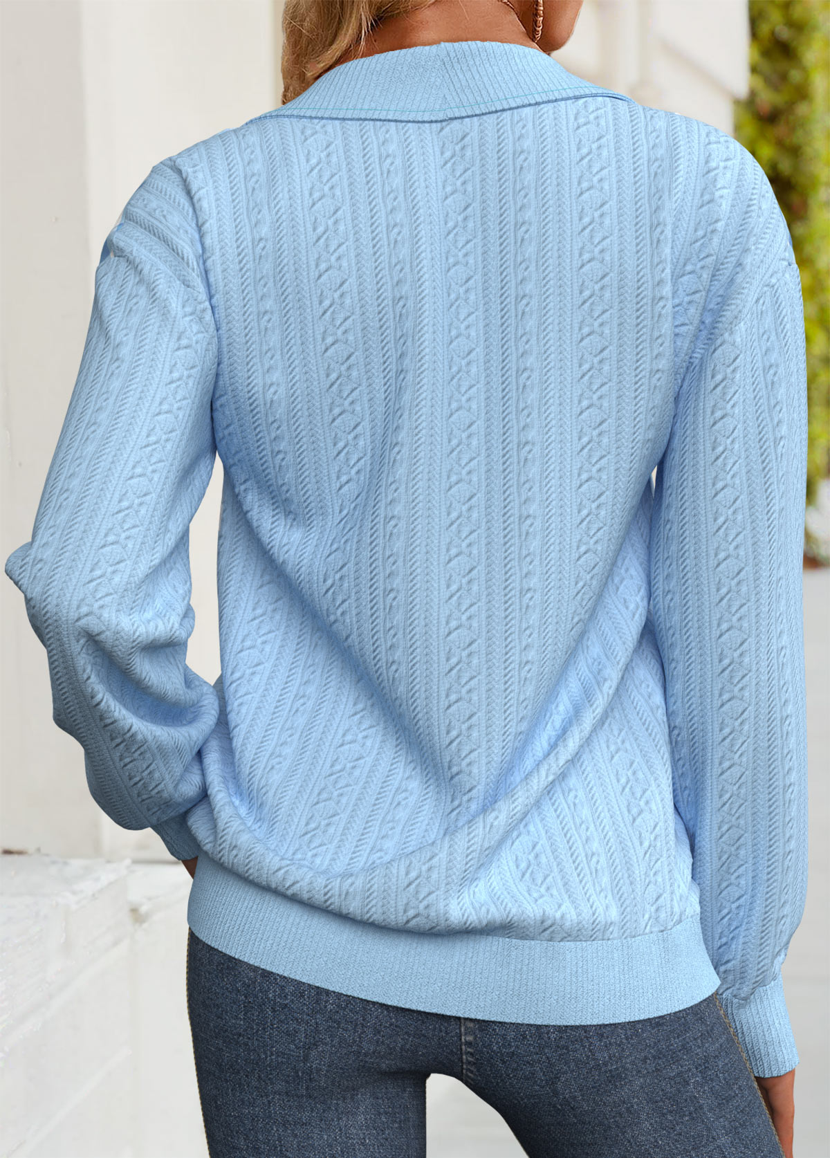 Light Blue Tummy Coverage Plaid Long Sleeve Sweatshirt | picture 