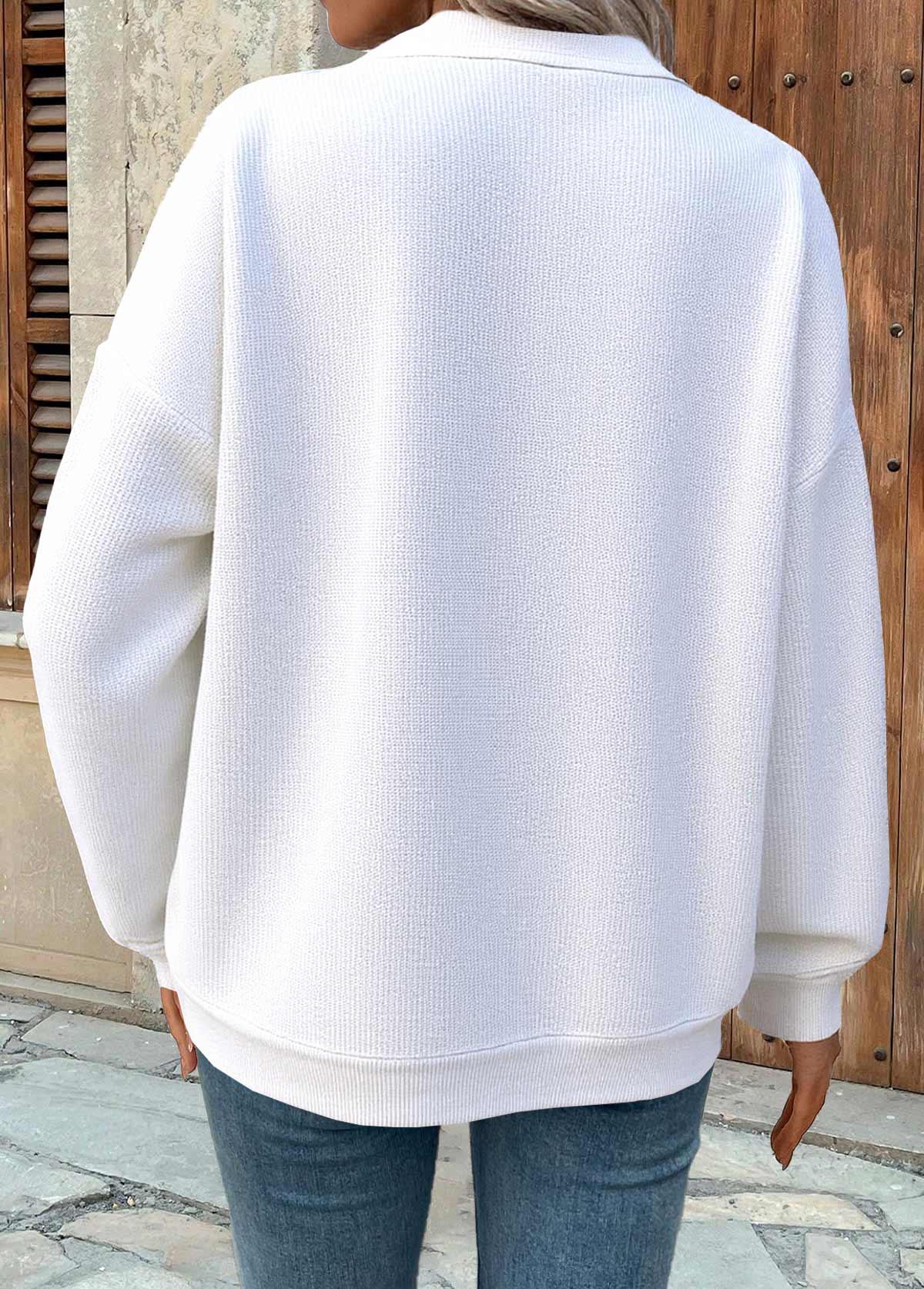 Zipper Long Sleeve Turn Down Collar Sweatshirt | picture 