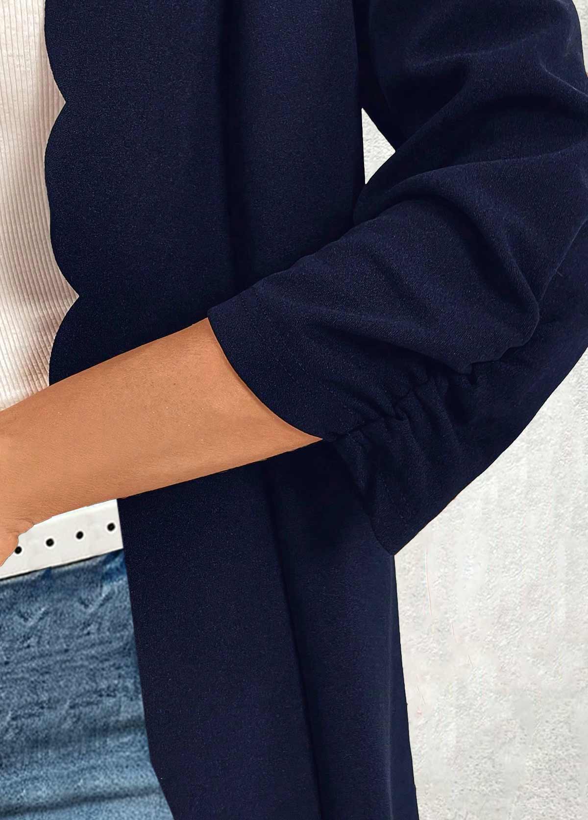 Navy Scalloped Hem 3/4 Sleeve Light Cardigan | picture 