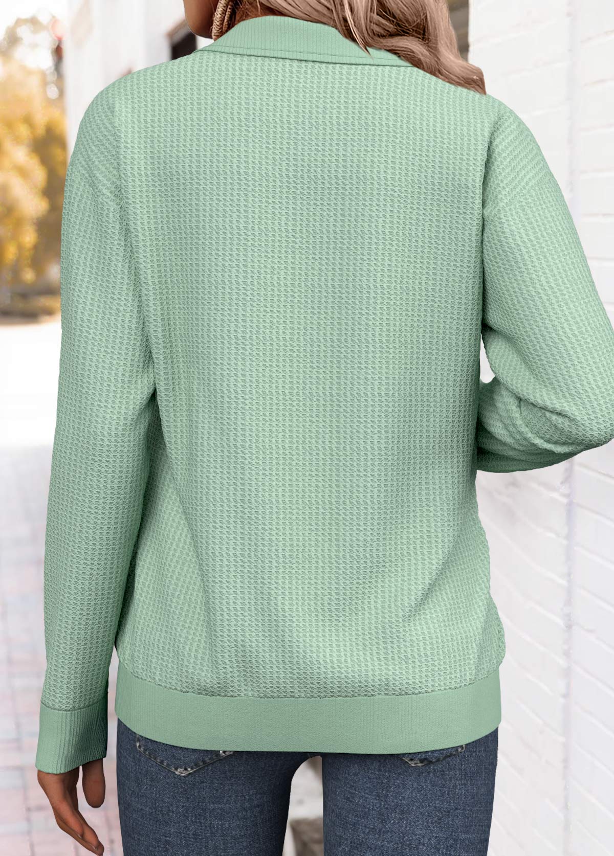 Sage Green Tummy Coverage Striped Long Sleeve Sweatshirt | picture 