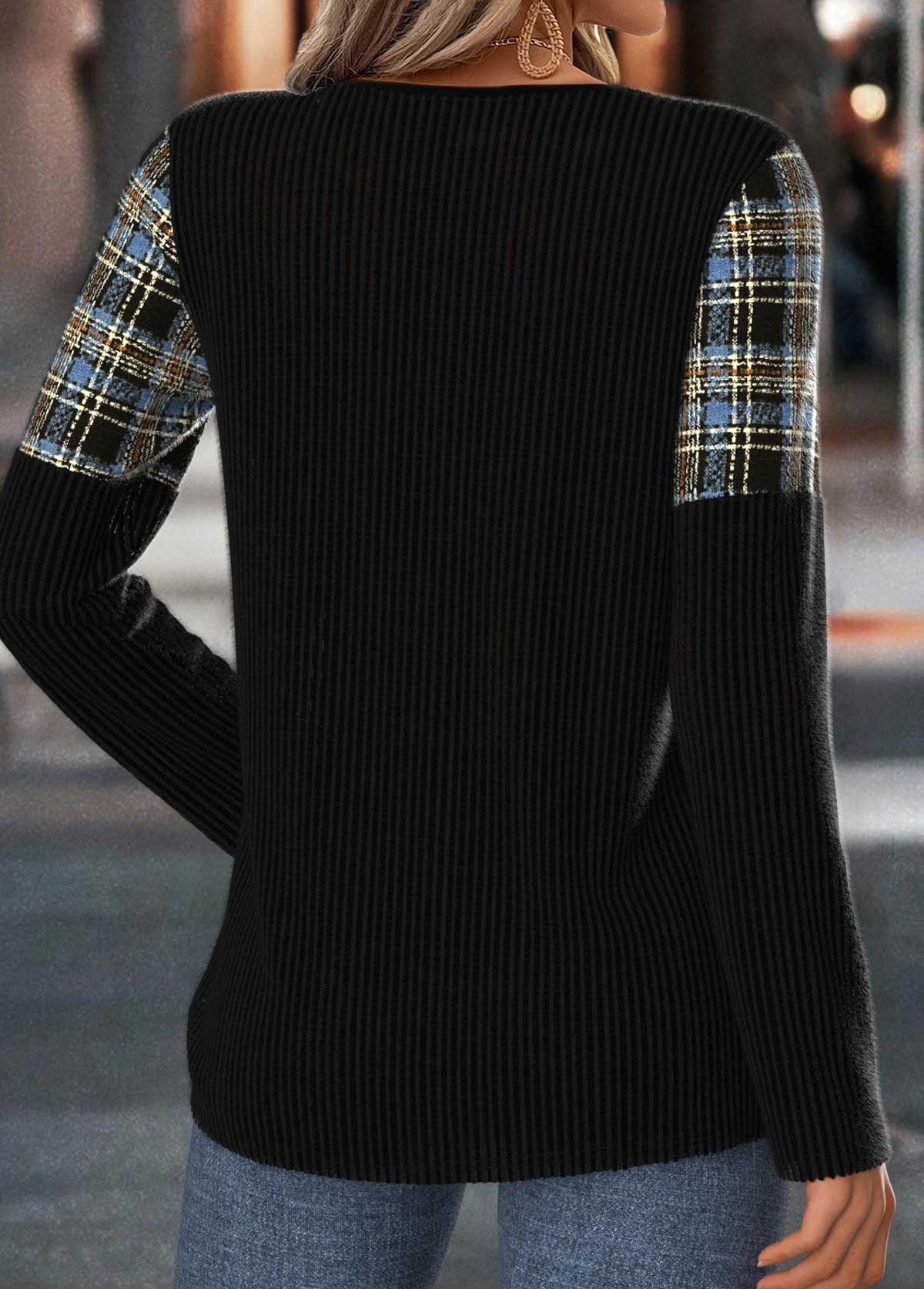 Black Tummy Coverage Plaid Long Sleeve T Shirt | picture 