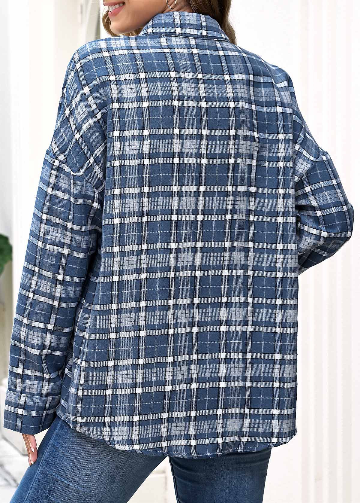 Blue Patch Pocket Plaid Long Sleeve Shirt | picture 