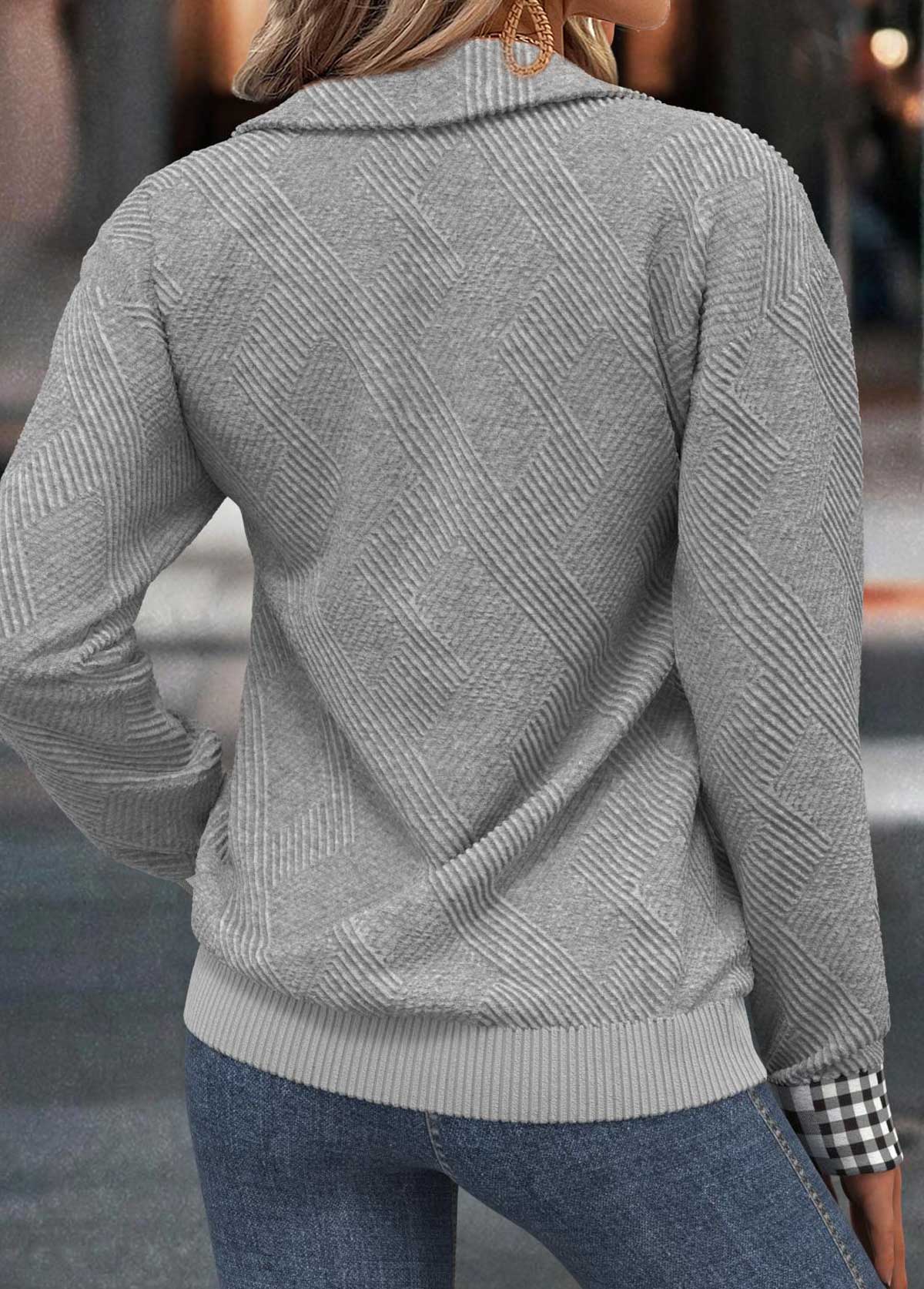 Light Grey Tummy Coverage Plaid Long Sleeve Sweatshirt | picture 