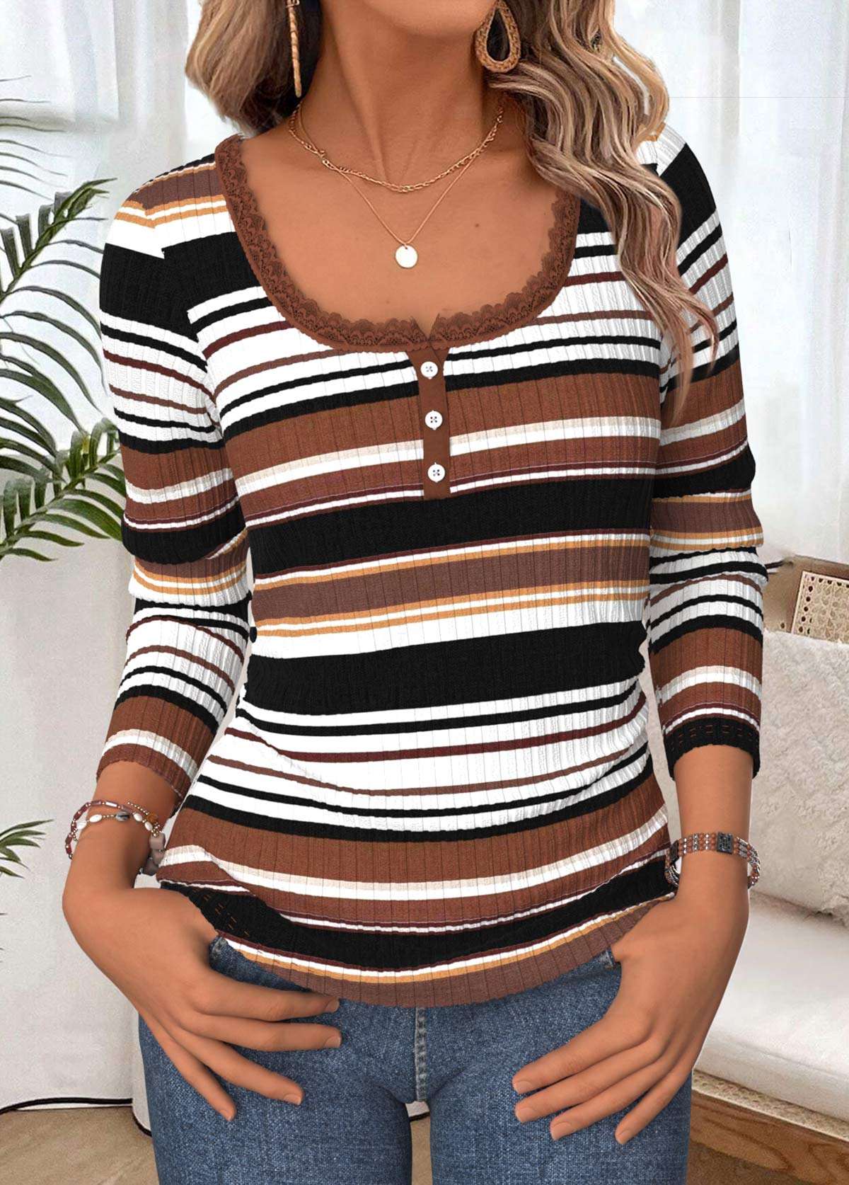 Multi Color Tummy Coverage Striped Long Sleeve T Shirt | picture 
