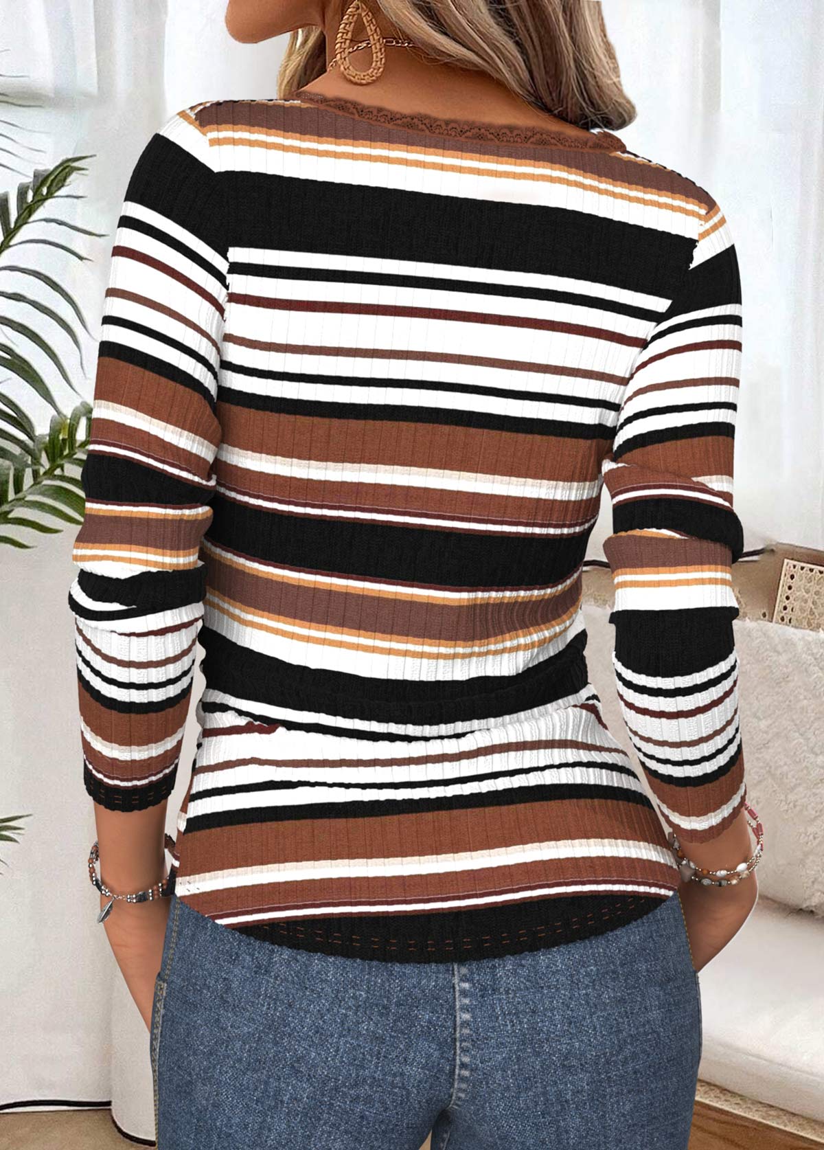 Multi Color Tummy Coverage Striped Long Sleeve T Shirt | picture 
