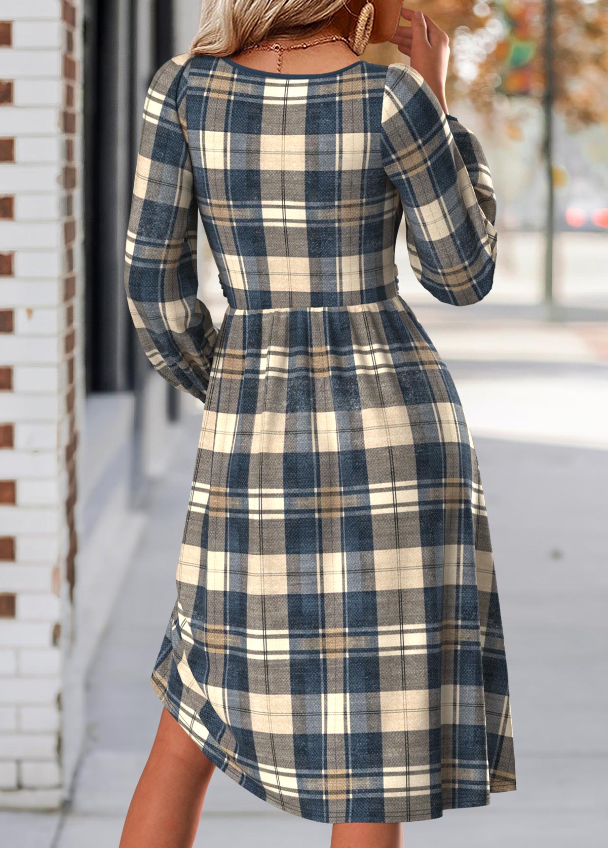 Multi Color Tummy Coverage Plaid Long Sleeve Dress | picture 