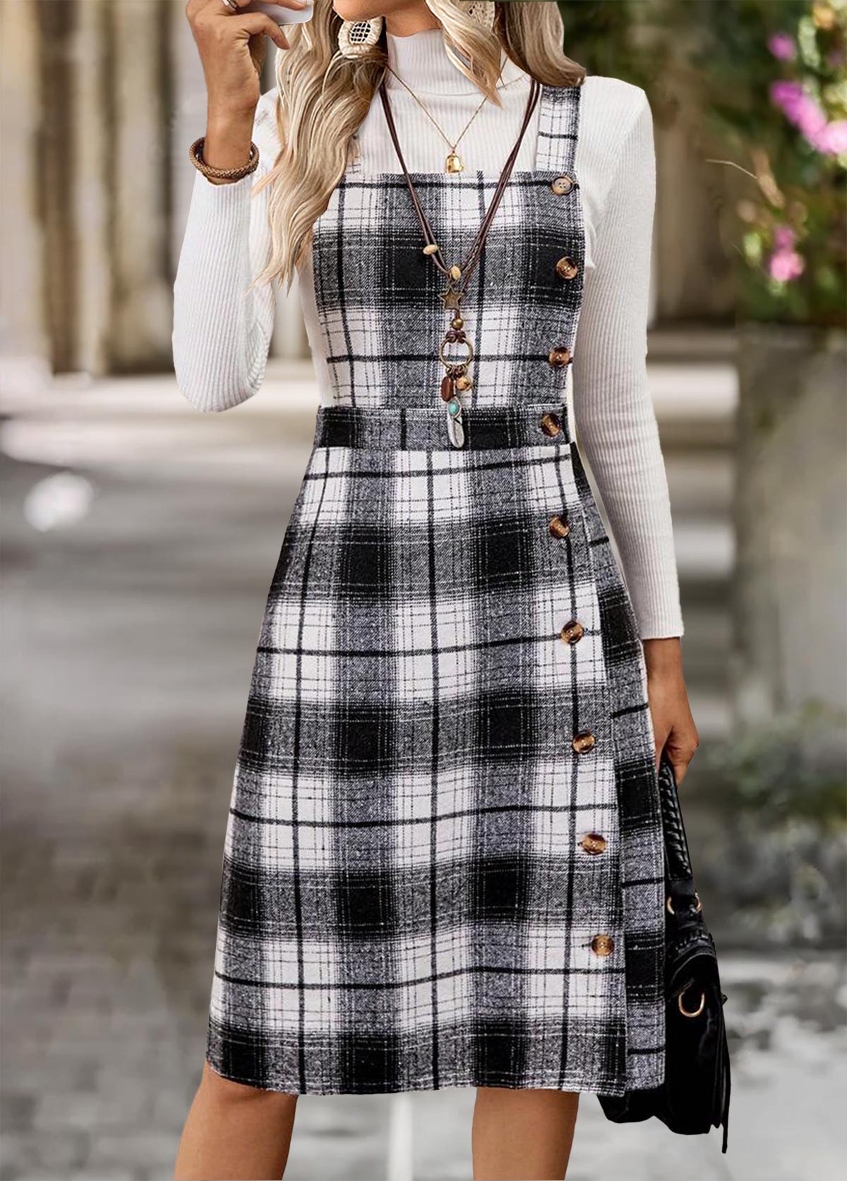Black Tummy Coverage Plaid Sleeveless Tank Dress | picture 