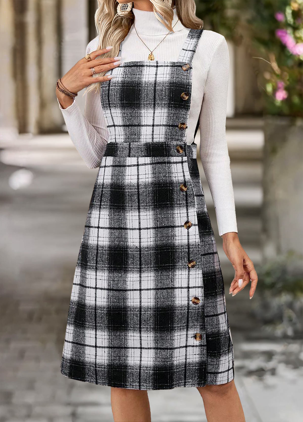 Black Tummy Coverage Plaid Sleeveless Tank Dress | picture 