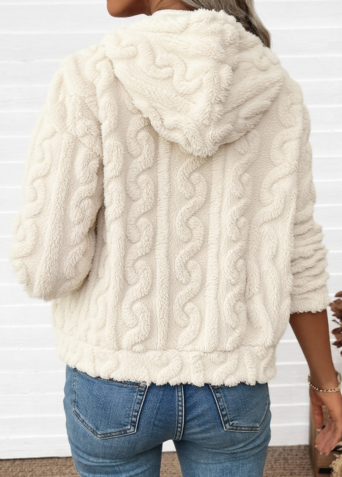 Beige Tummy Coverage Long Sleeve Hooded Coat | picture 