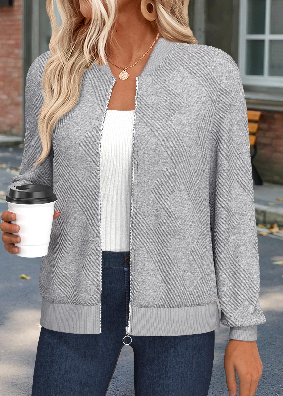 Light Grey Marl Tummy Coverage Long Sleeve Track Jacket | picture 