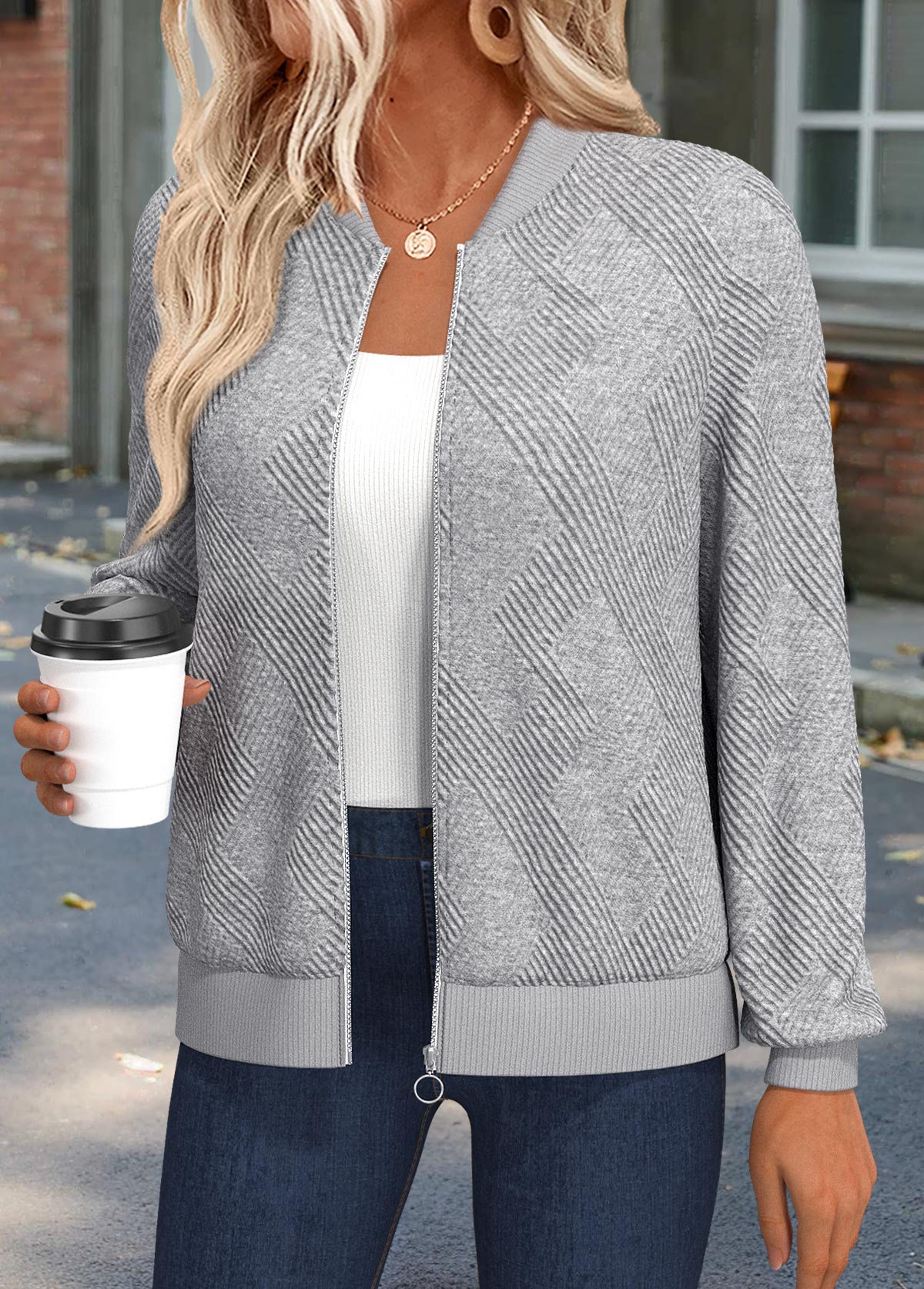 Light Grey Marl Tummy Coverage Long Sleeve Track Jacket | picture 