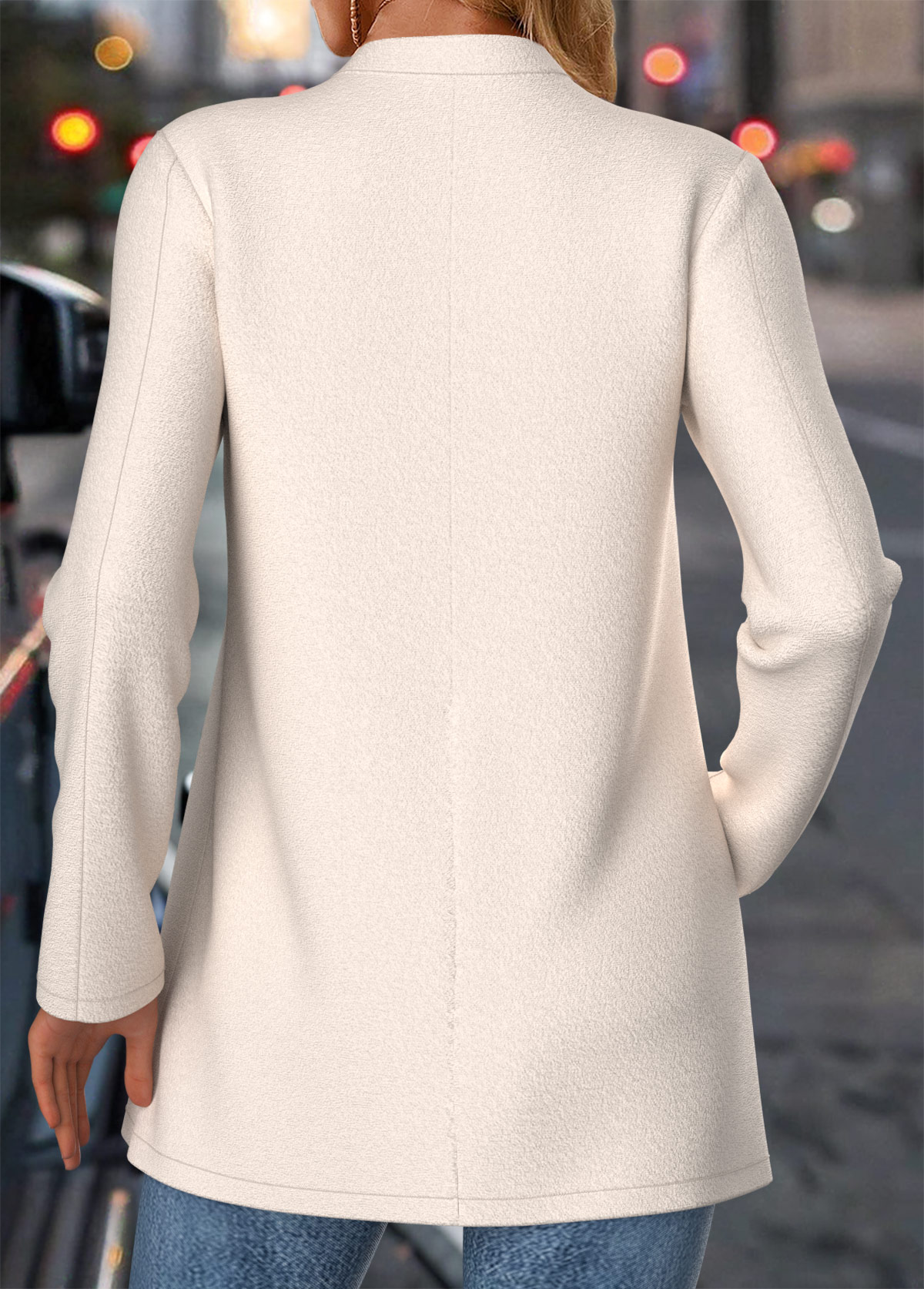 Beige Tummy Coverage Long Sleeve Stand Collar Coat | picture 