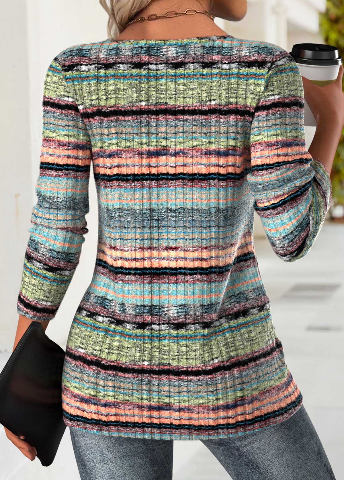 Multi Color Tummy Coverage Striped Long Sleeve T Shirt | picture 