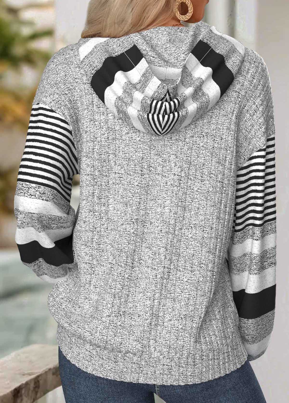 Light Grey Tummy Coverage Striped Long Sleeve Hoodie | picture 