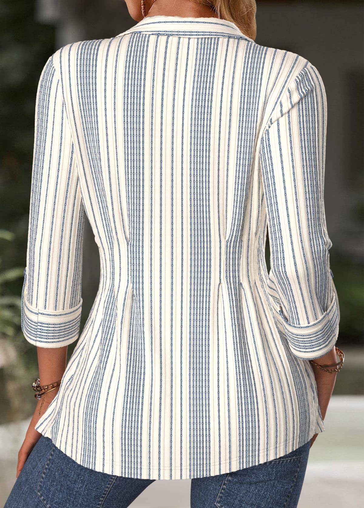 Beige Tummy Control Striped Long Sleeve Blouse | picture 