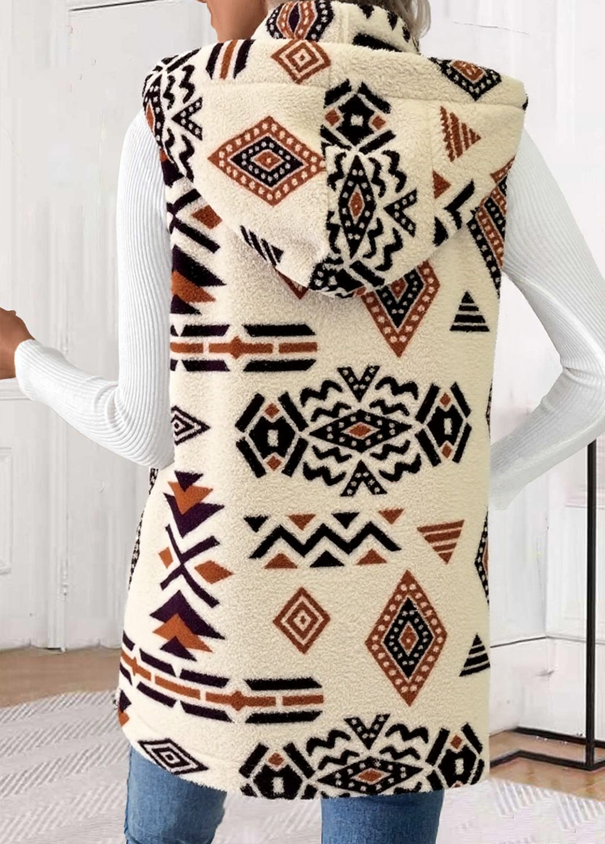 Beige Patchwork Tribal Print Sleeveless Waistcoat | picture 