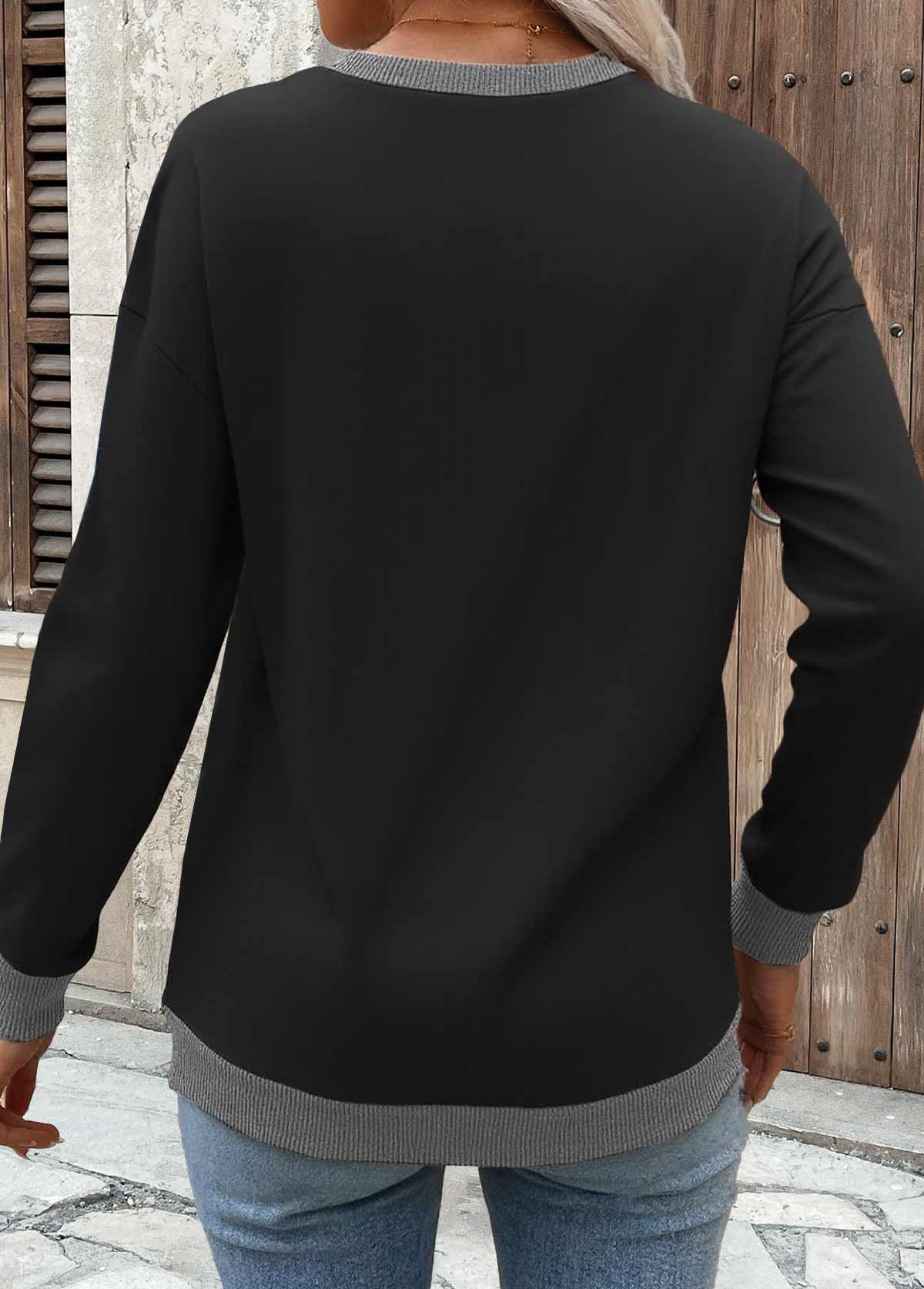 Black Tummy Coverage Long Sleeve Round Neck Sweatshirt | picture 