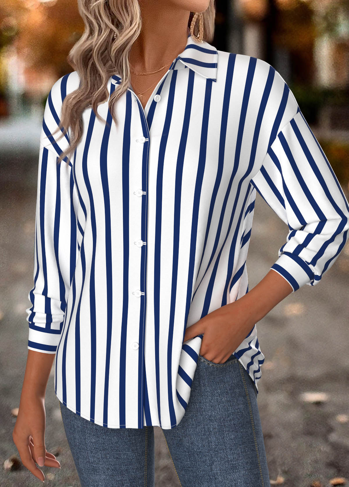 Navy Tummy Coverage Striped Long Sleeve Shirt | picture 