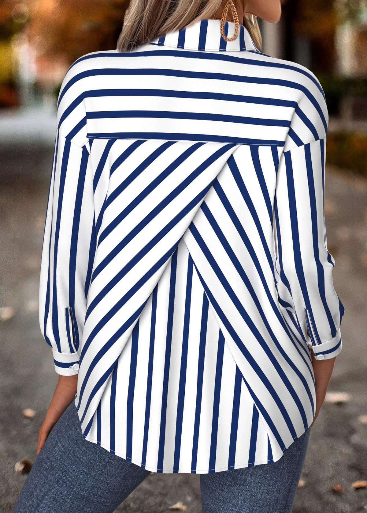 Navy Tummy Coverage Striped Long Sleeve Shirt | picture 