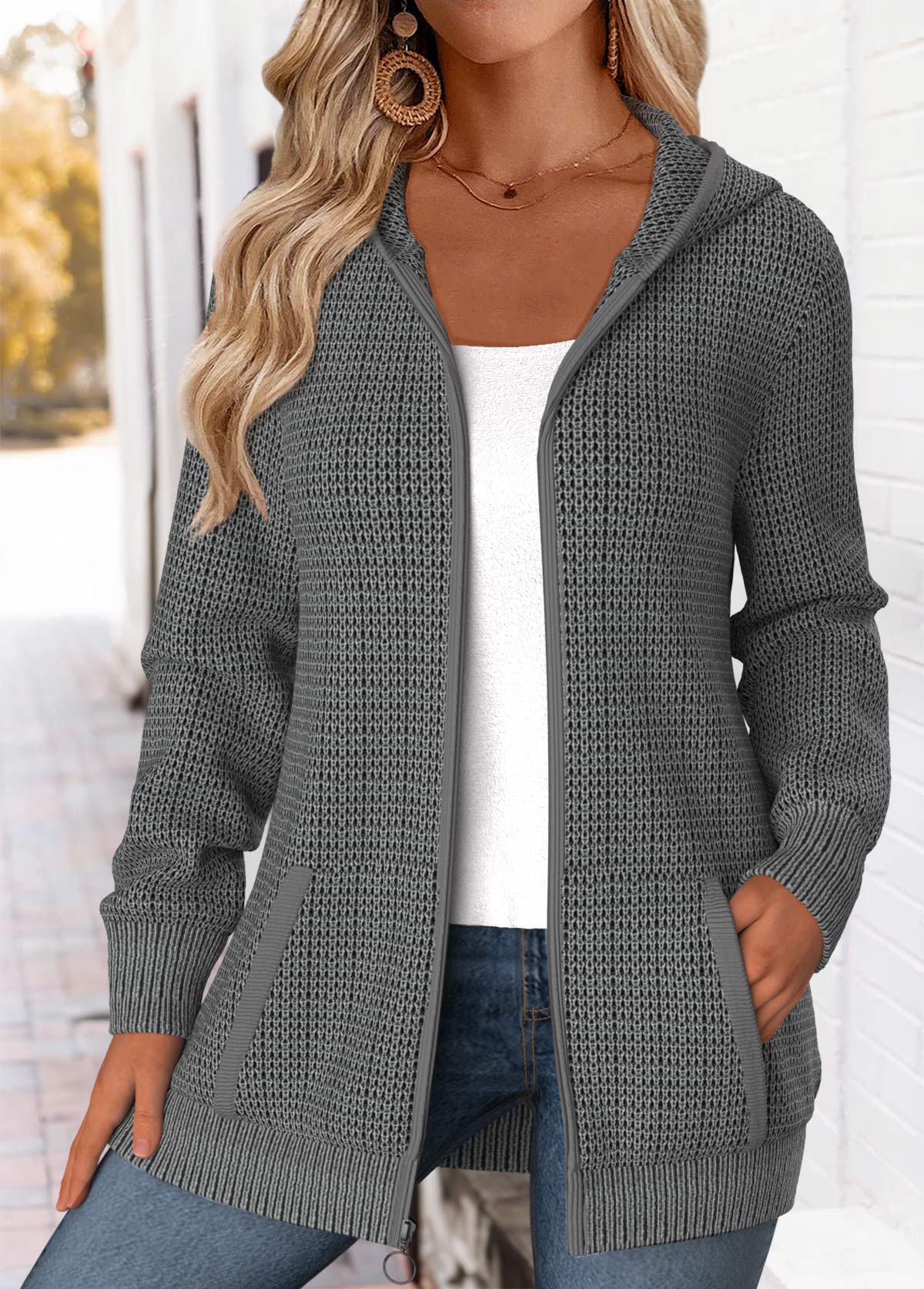 Dark Grey Tummy Coverage Long Sleeve Hooded Coat | picture 