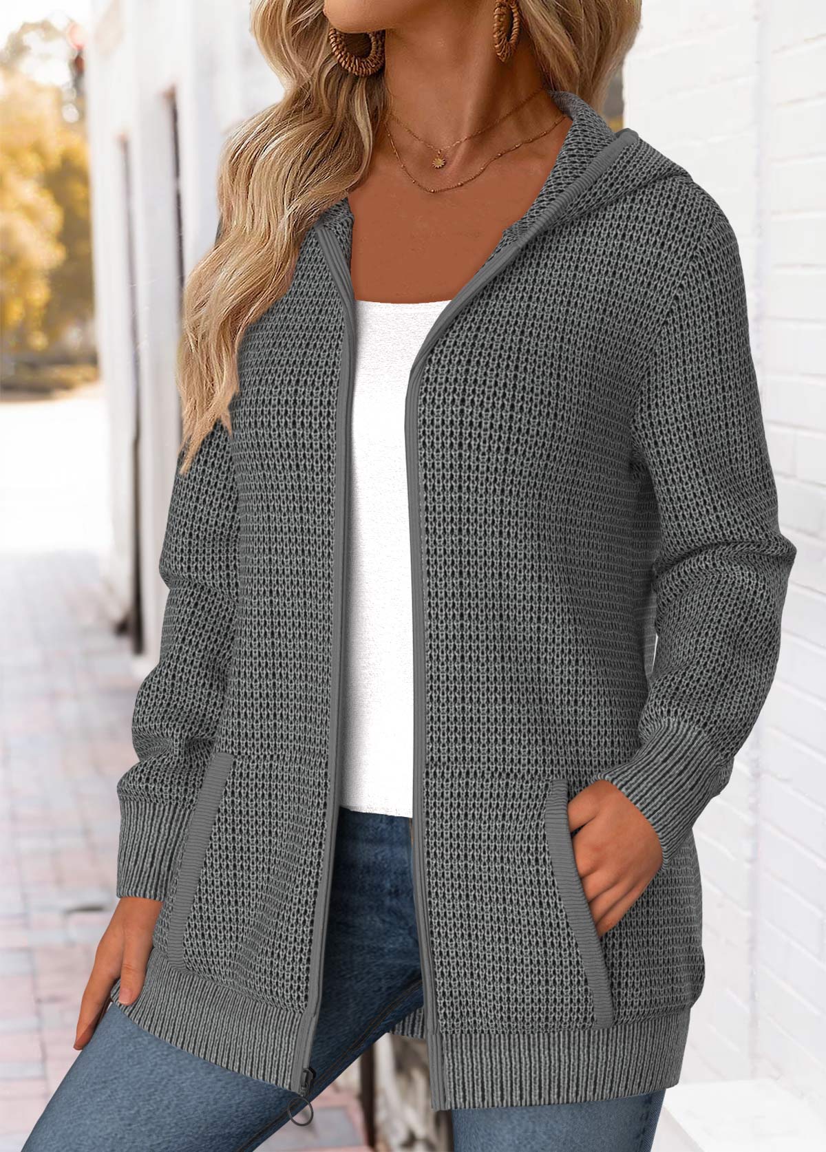 Dark Grey Tummy Coverage Long Sleeve Hooded Coat | picture 