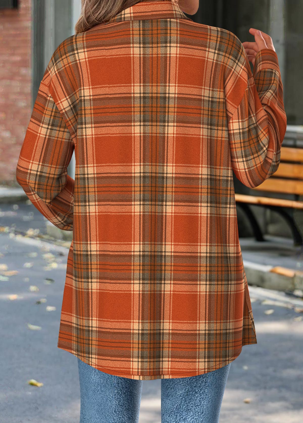 Orange Tummy Coverage Plaid Long Sleeve Shirt | picture 