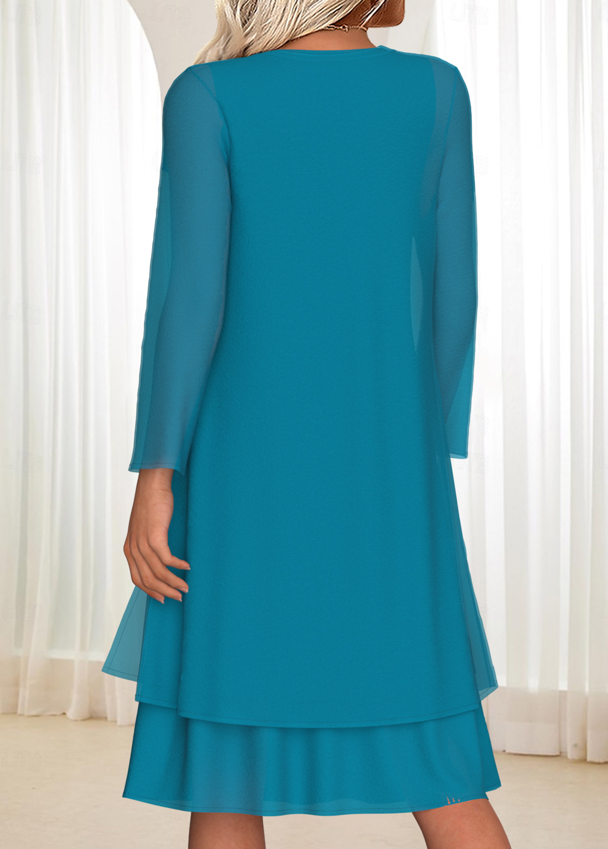 Turquoise Tummy Coverage Long Sleeve Dress and Cardigan | picture 
