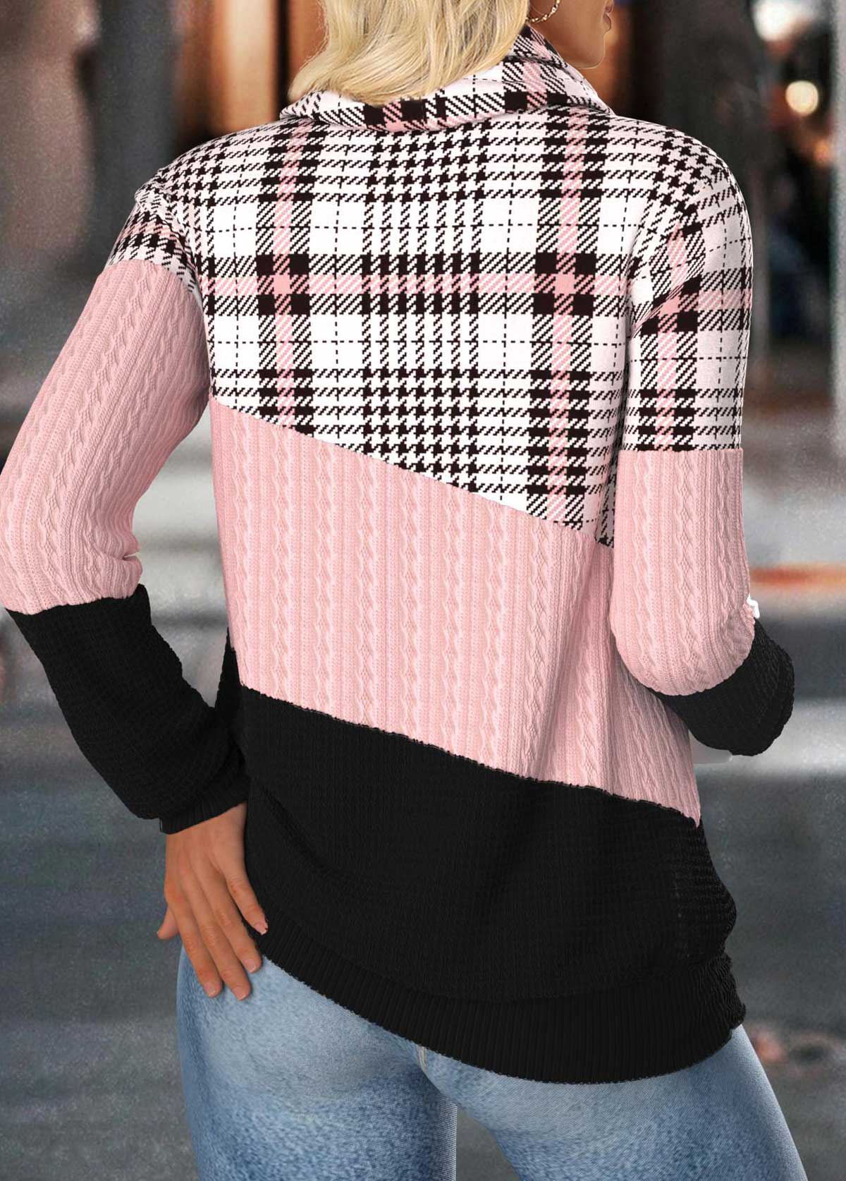 Light Pink Tummy Coverage Plaid Long Sleeve Sweatshirt | picture 