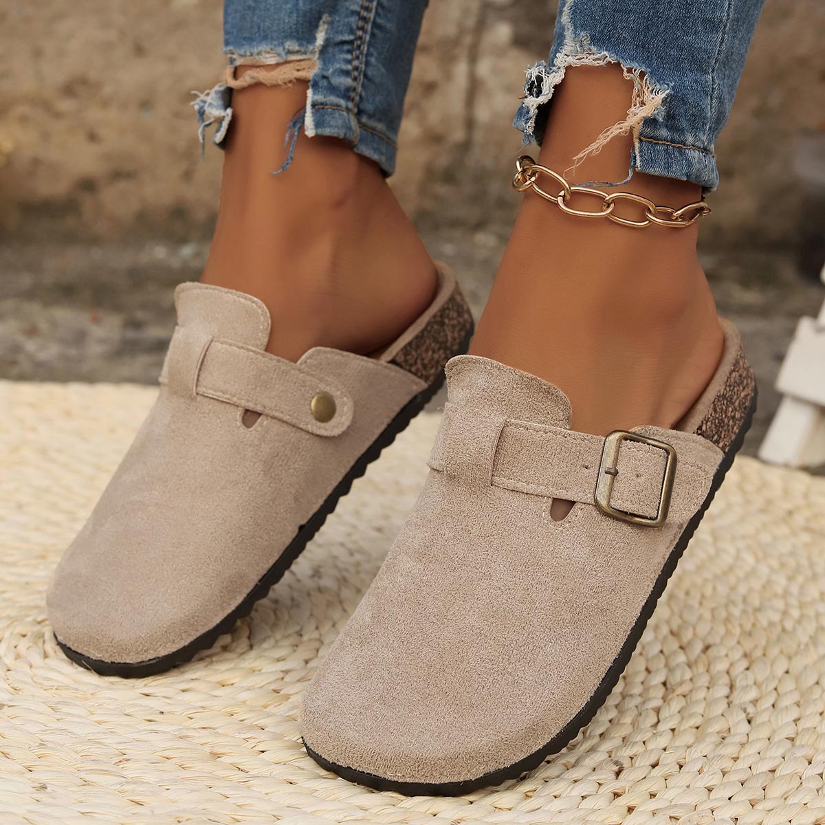 Light Camel Closed Toe Falt Slippers | picture 