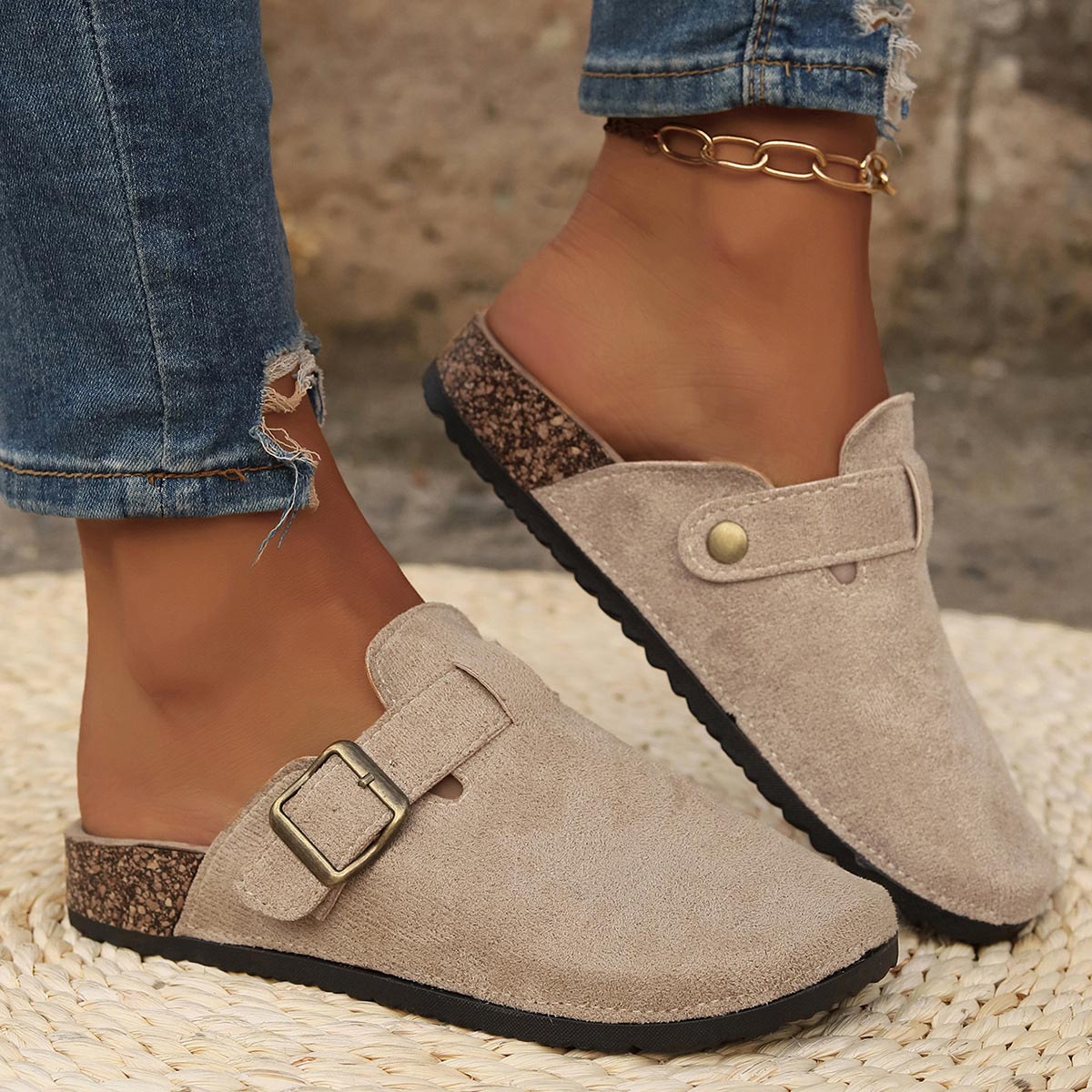 Light Camel Closed Toe Falt Slippers | picture 