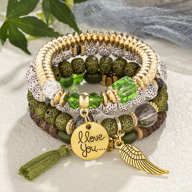 Green Wing Tassel Acrylic Bracelet Set | picture 