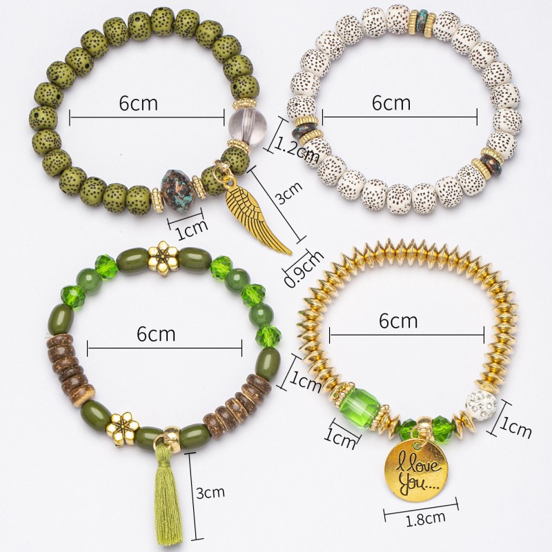 Green Wing Tassel Acrylic Bracelet Set | picture 