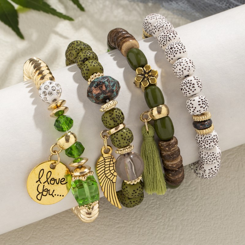 Green Wing Tassel Acrylic Bracelet Set | picture 