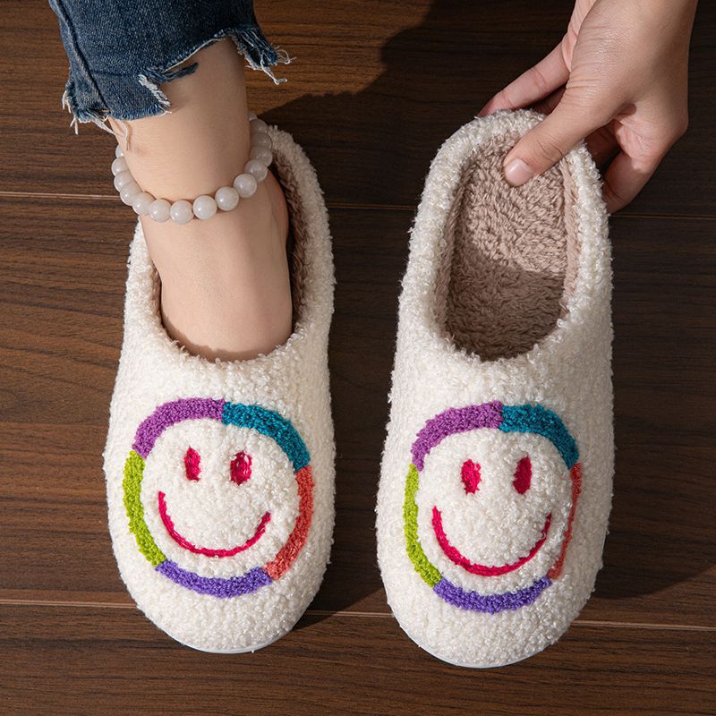 White Tweed Round Toe Falt Slippers | picture 