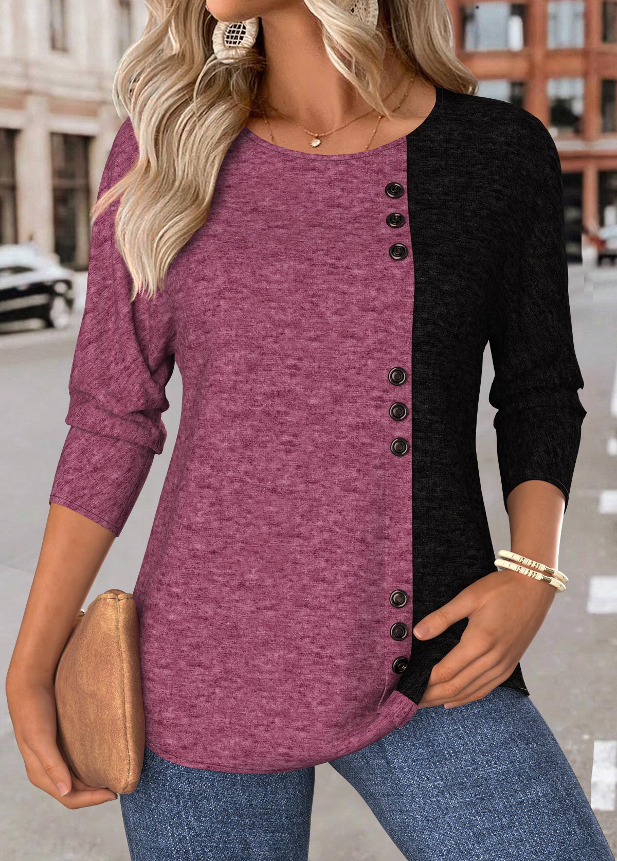 Dark Reddish Purple Tummy Coverage Long Sleeve T Shirt | picture 