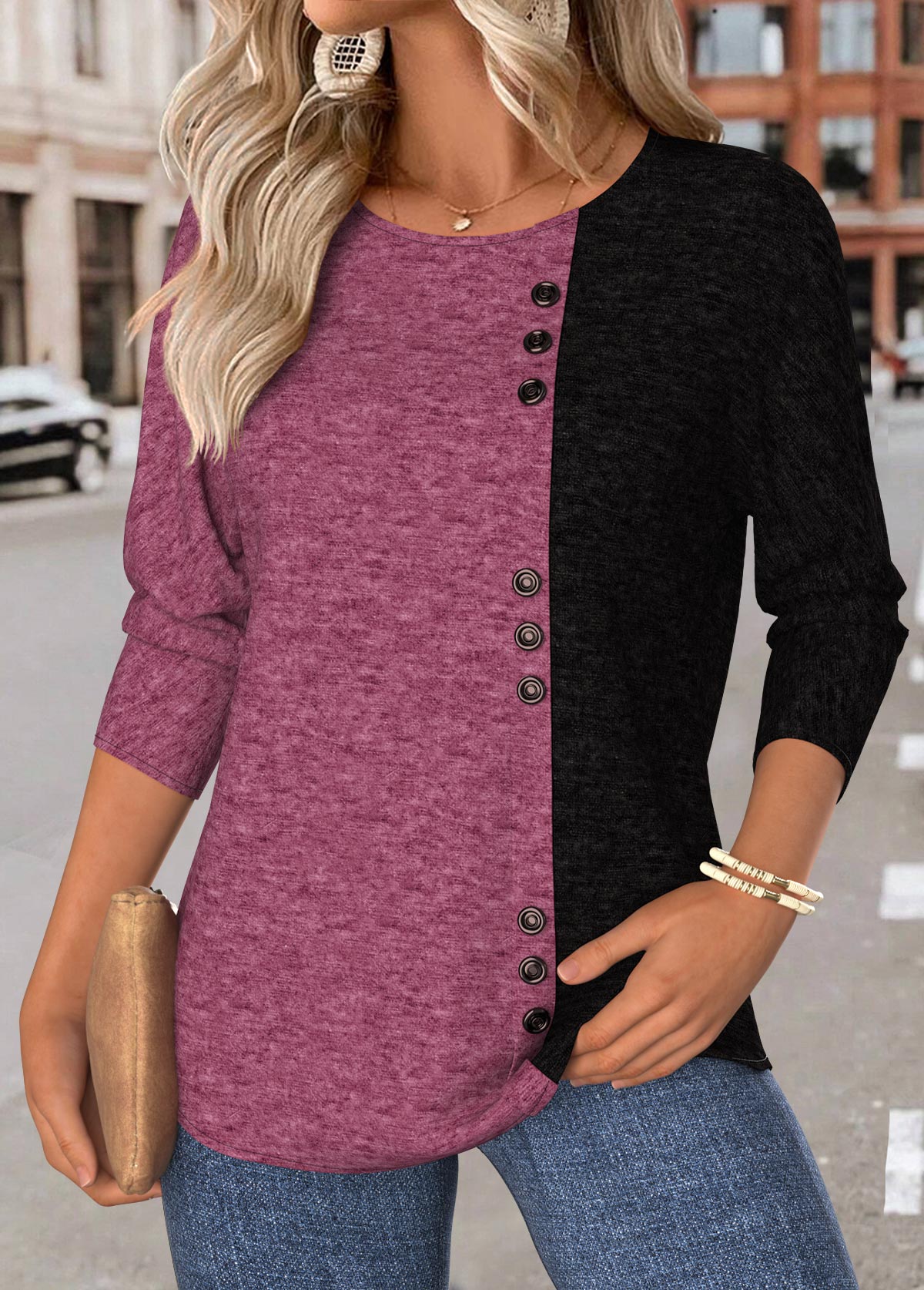 Dark Reddish Purple Tummy Coverage Long Sleeve T Shirt | picture 