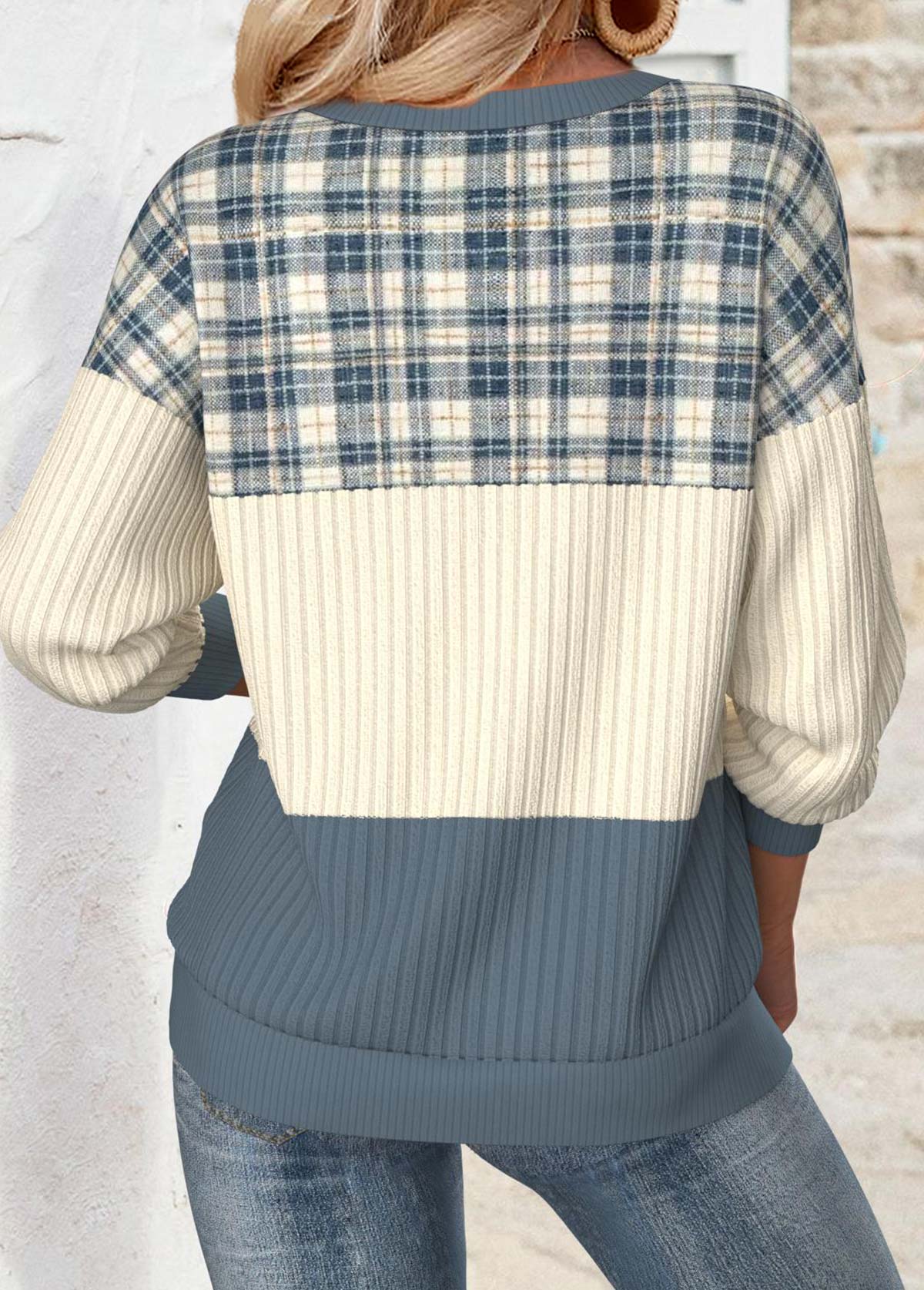 Multi Color Tummy Coverage Plaid Long Sleeve Sweatshirt | picture 