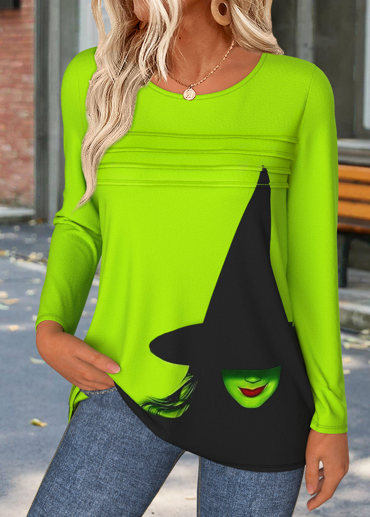 Halloween Neon Green Tummy Coverage Long Sleeve T Shirt | picture 