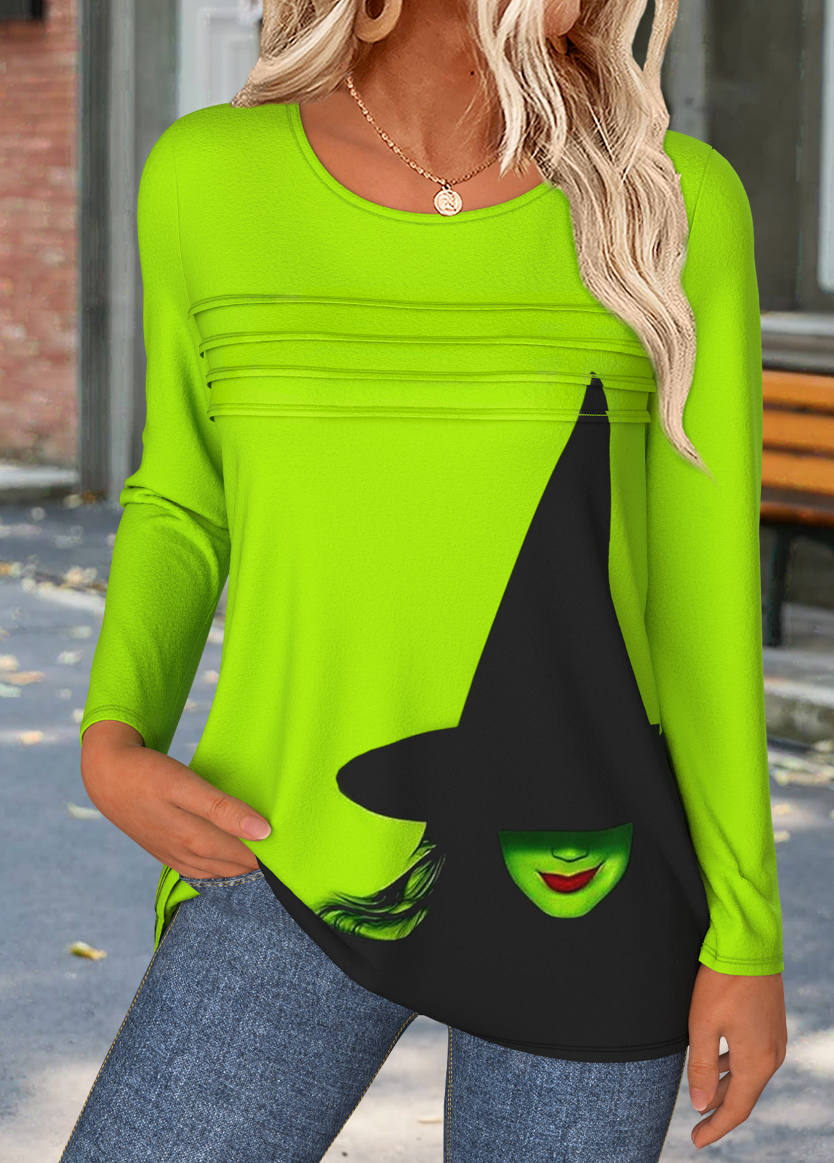 Halloween Neon Green Tummy Coverage Long Sleeve T Shirt | picture 