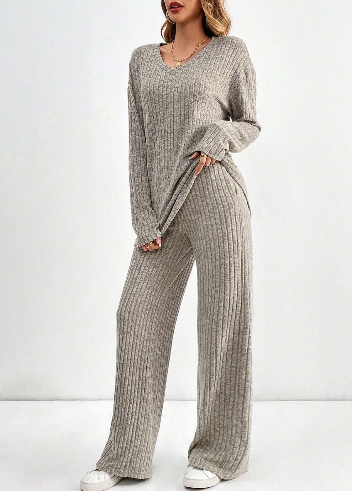 Light Coffee Long Sleeve Lounge Top and Pants | picture 