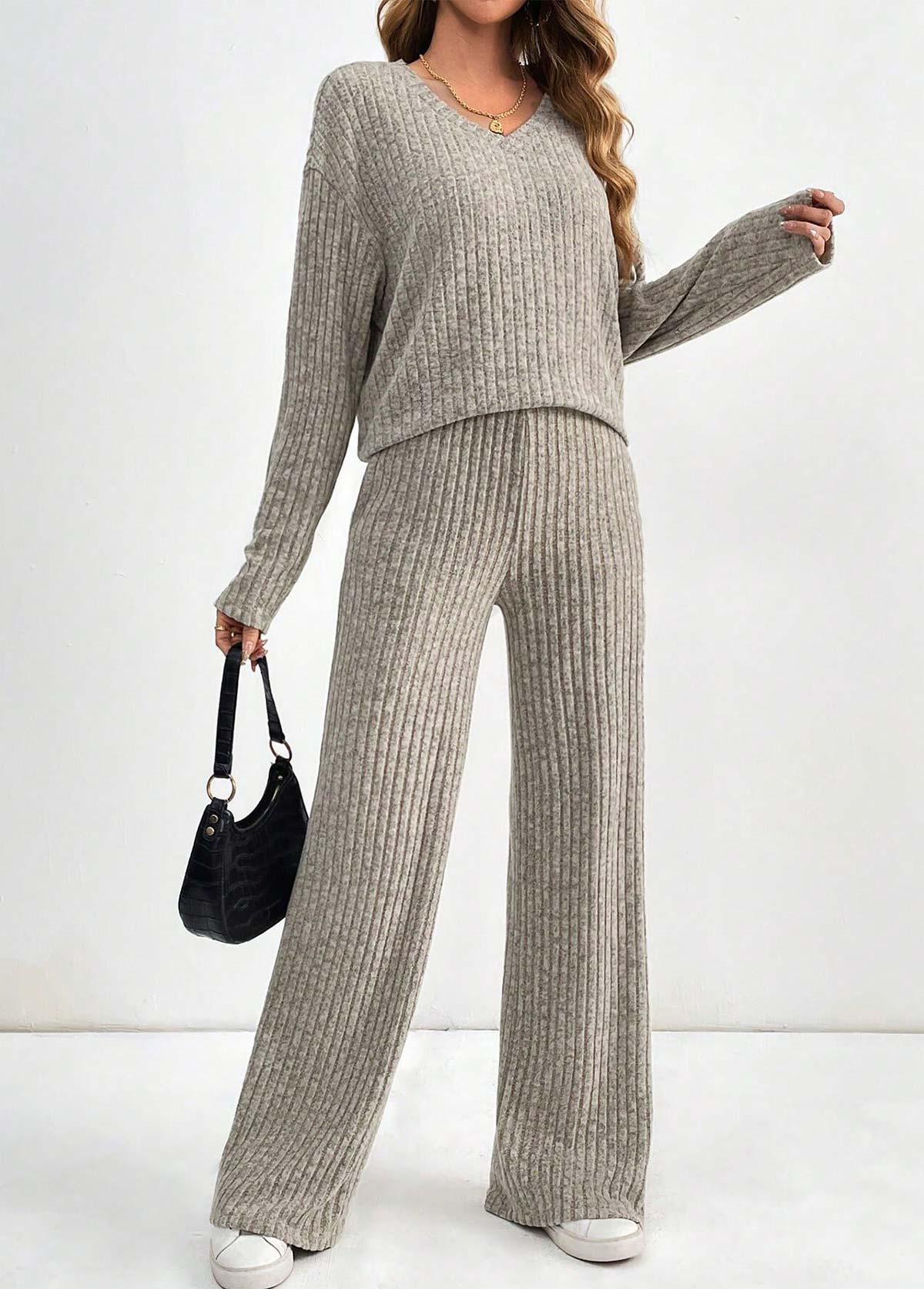 Light Coffee Long Sleeve Lounge Top and Pants | picture 