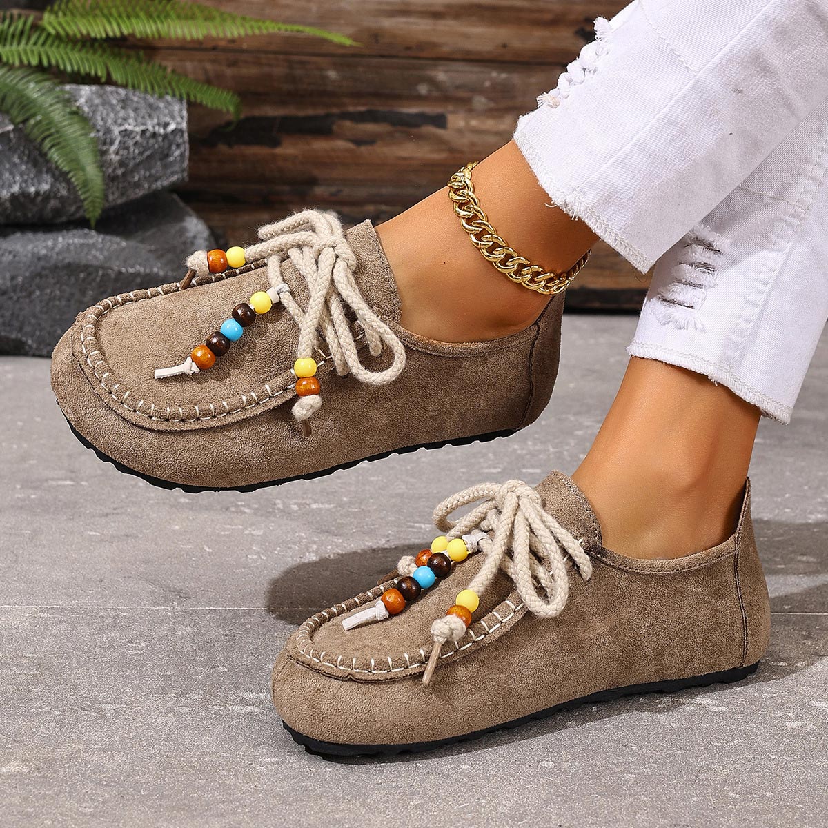 Gray Brown Nubuck Closed Toe Flats | picture 