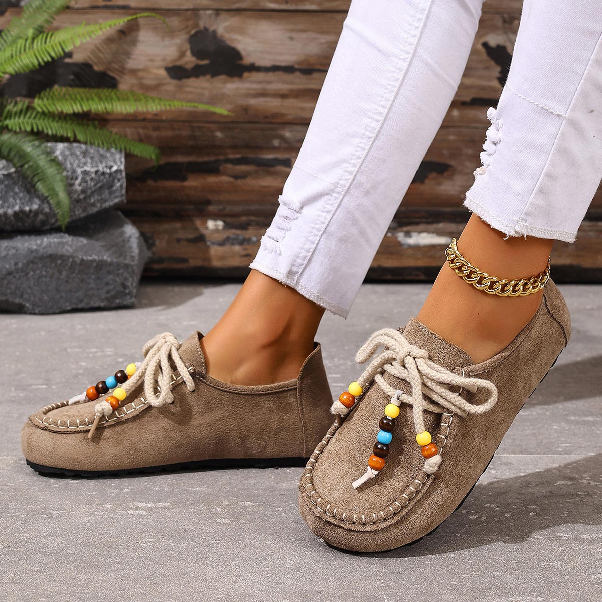 Gray Brown Nubuck Closed Toe Flats | picture 