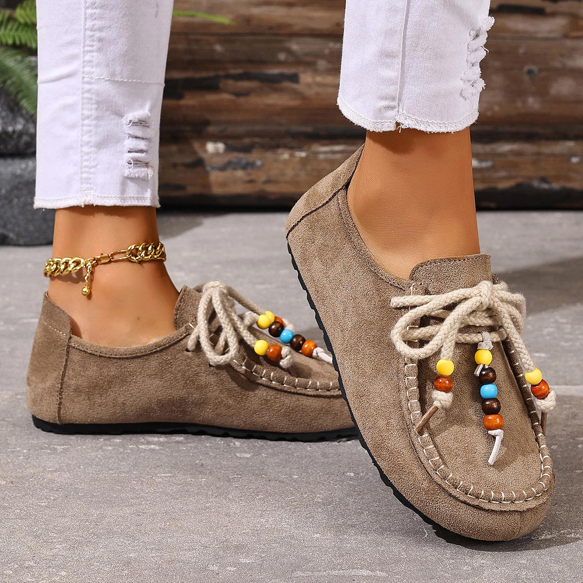 Gray Brown Nubuck Closed Toe Flats | picture 