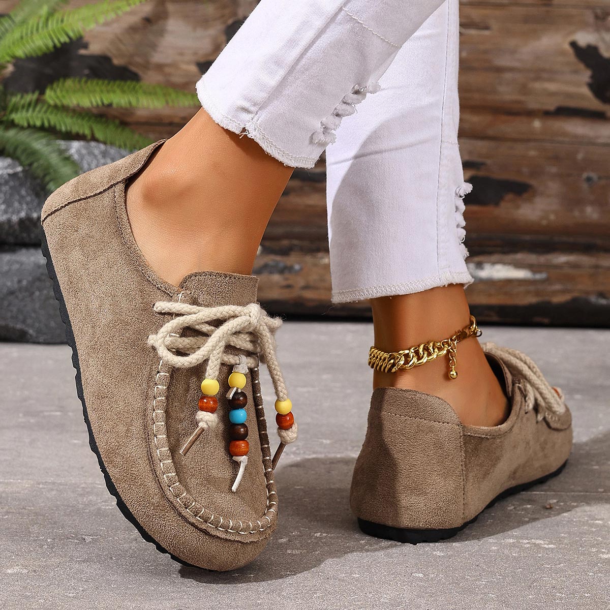 Gray Brown Nubuck Closed Toe Flats | picture 