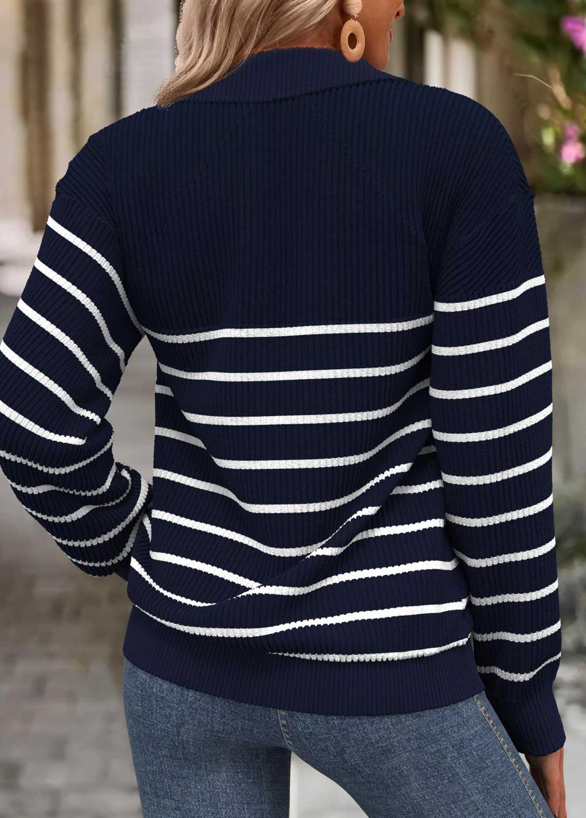 Navy Tummy Coverage Striped Long Sleeve Sweatshirt | picture 