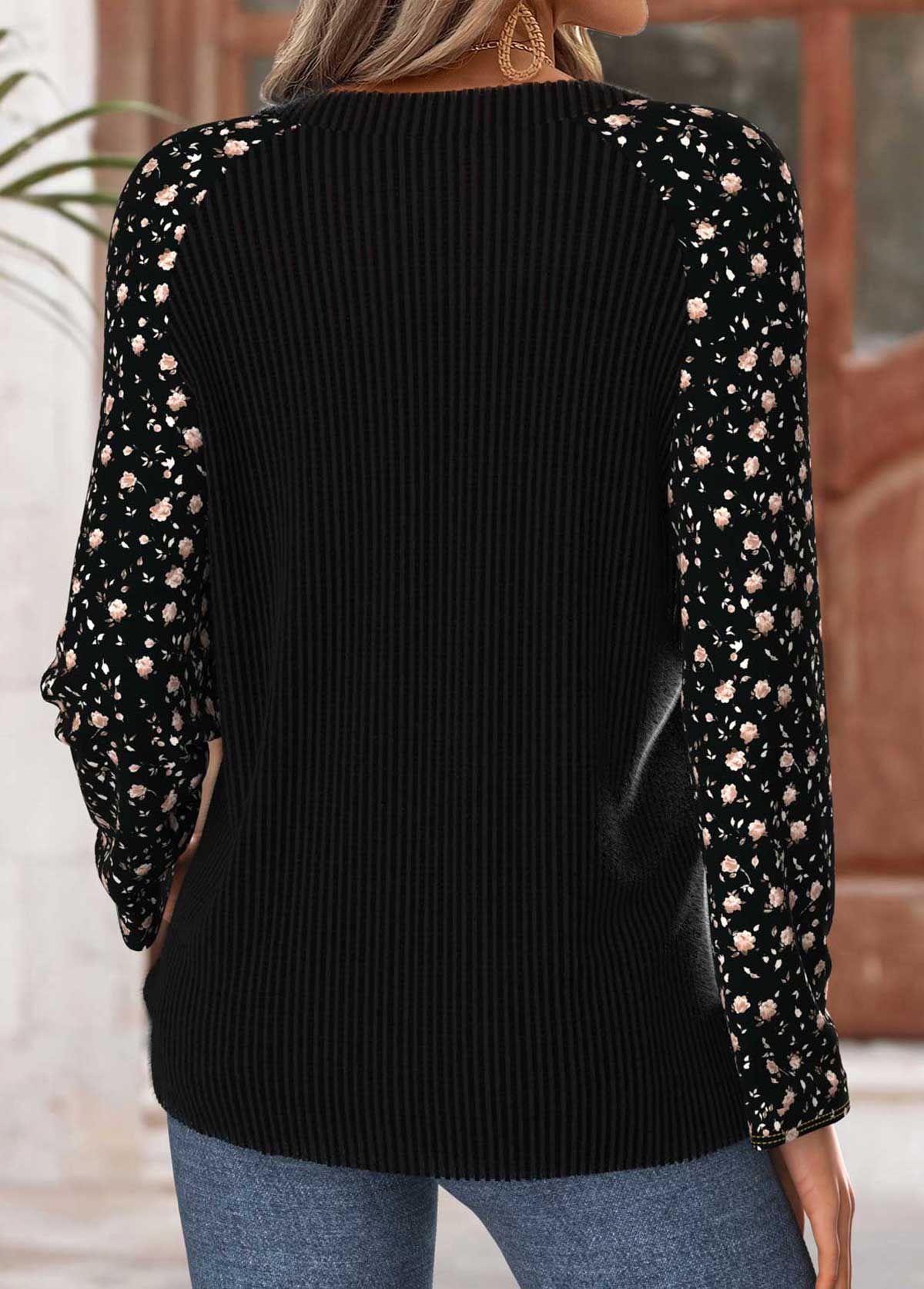 Black Tummy Coverage Ditsy Floral Print T Shirt | picture 