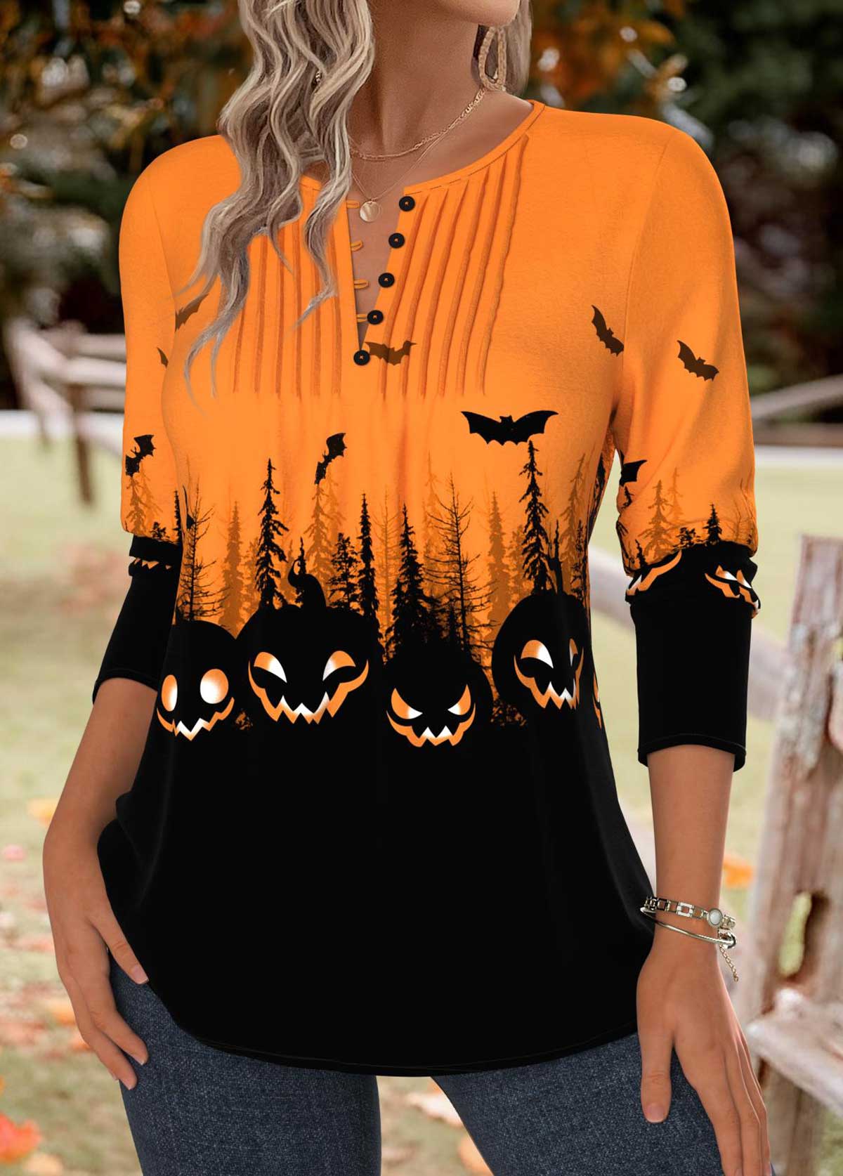 Halloween Orange Tummy Coverage Long Sleeve T Shirt | picture 