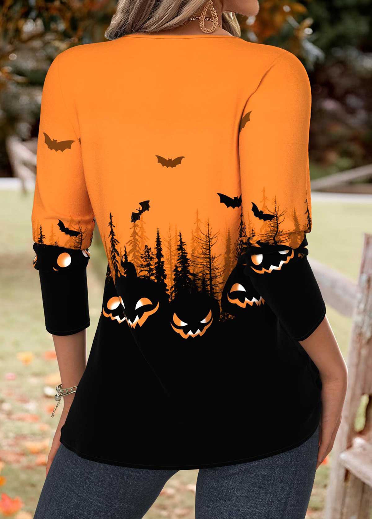 Halloween Orange Tummy Coverage Long Sleeve T Shirt | picture 