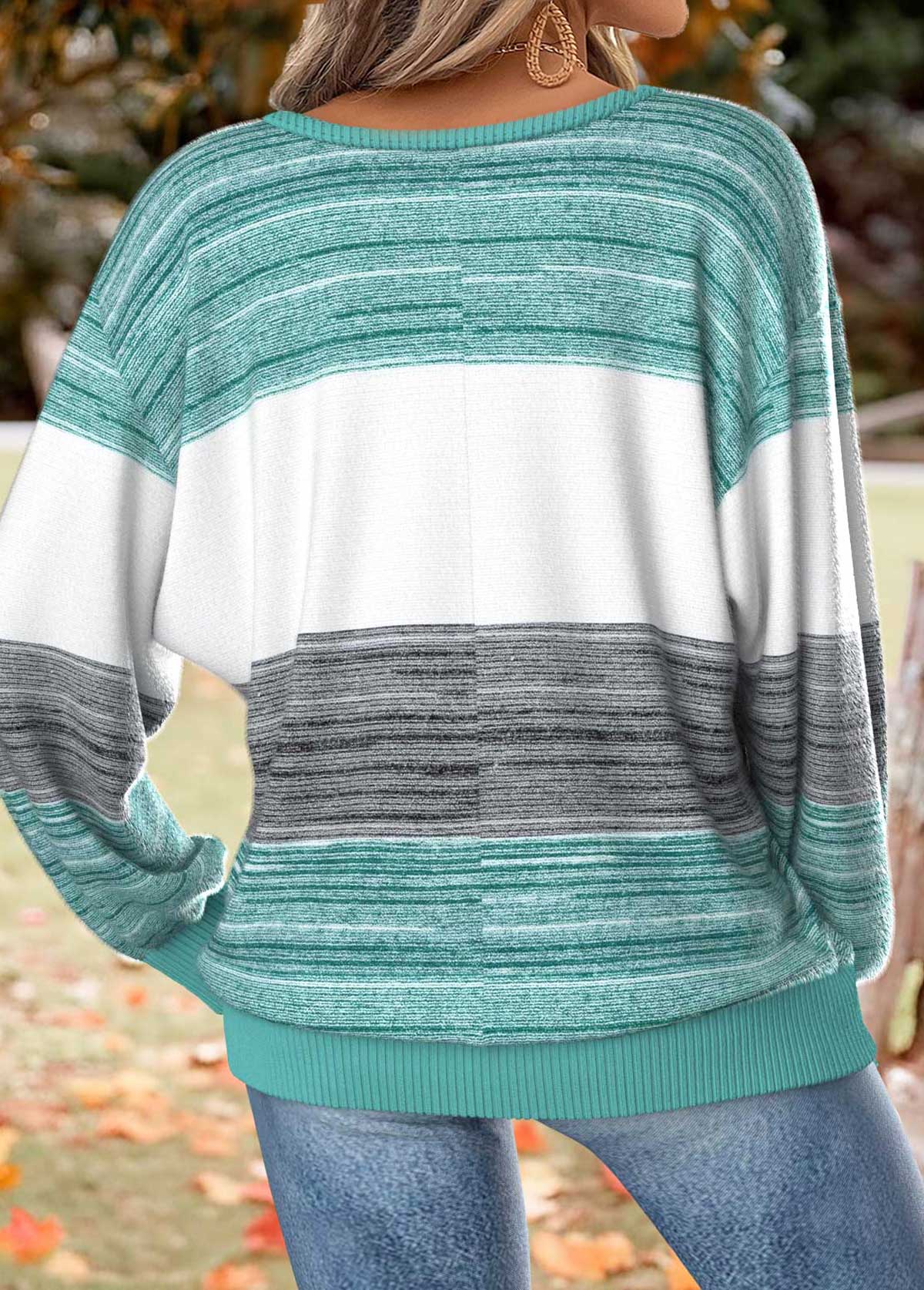 Mint Green Tummy Coverage Striped Long Sleeve T Shirt | picture 